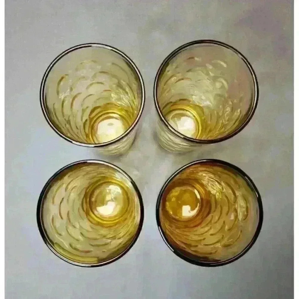Hazel Atlas Tumblers Coolers 16 oz Amber Glass Granada Gold Hazelware Glasses x4 - Picture 5 of 6